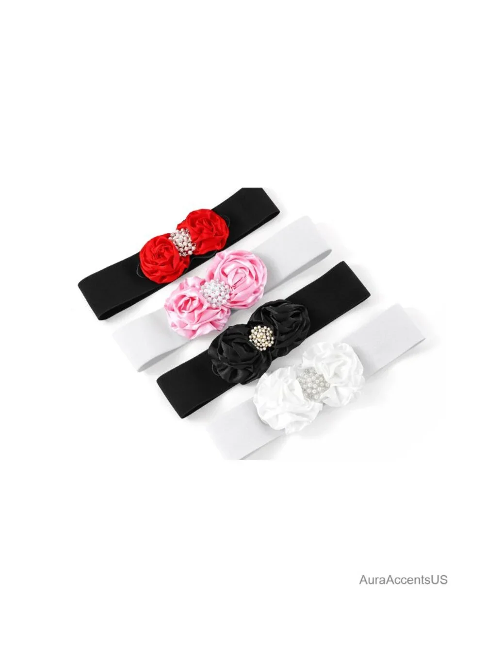 Wide Stretchy Belt with Pearl Flower Detail Elastic Formal Waist Belt